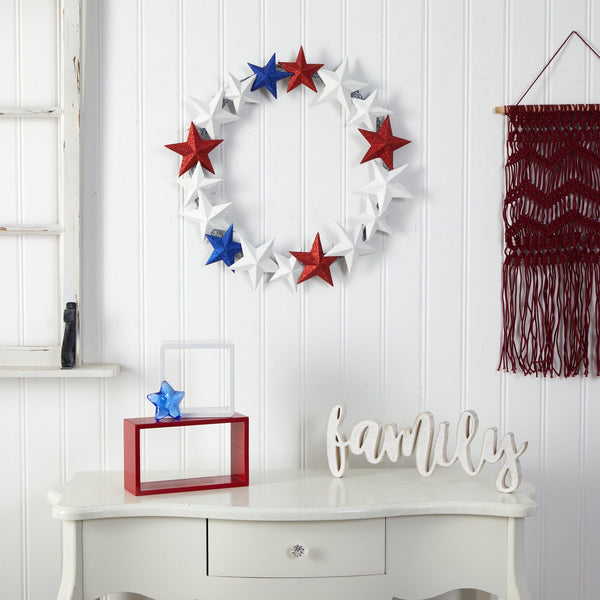 21” Americana Wreath with Stars Red White and Blue