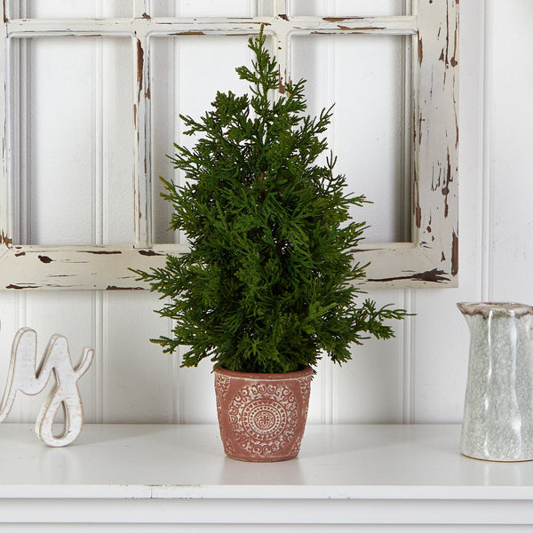 21” Cedar Pine “Natural Look” Artificial Tree in Decorative Planter