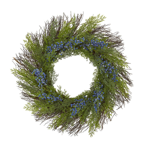 21” Cedar with Blue Berries Artificial Wreath