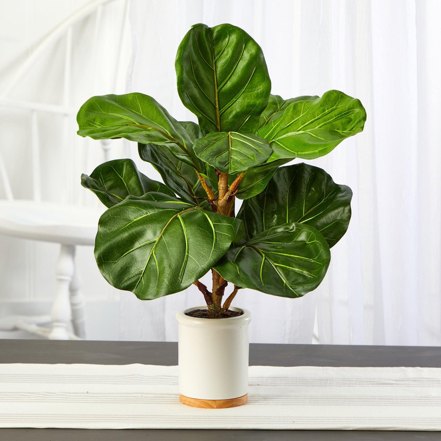 21” Fiddle Leaf Artificial Tree in White Ceramic Planter