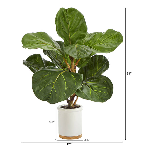 21” Fiddle Leaf Artificial Tree in White Ceramic Planter