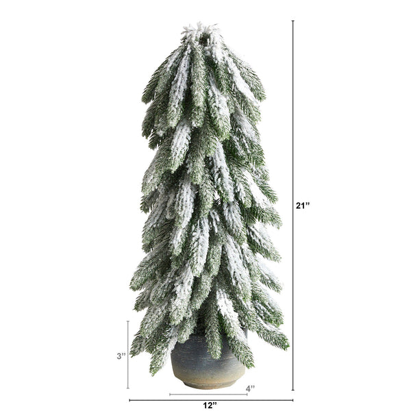 21” Flocked Artificial Christmas Tree in Decorative Planter