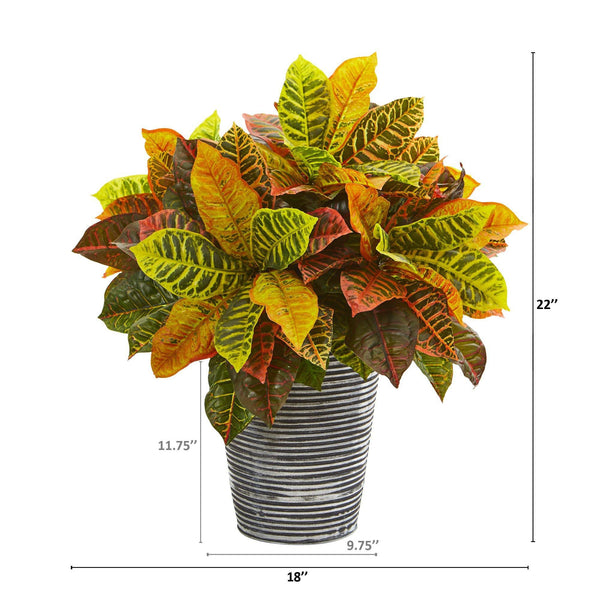 21” Garden Croton Artificial Plant in Planter with Black Pattern (Real Touch)