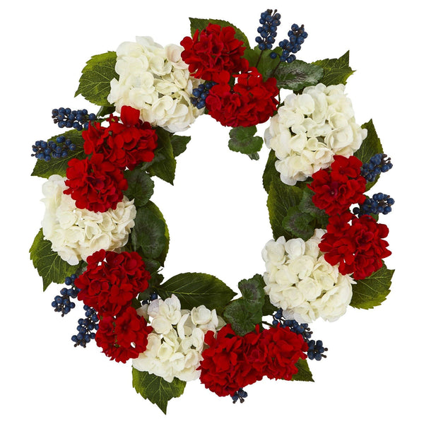 21” Geranium and Blue Berry Artificial Wreath