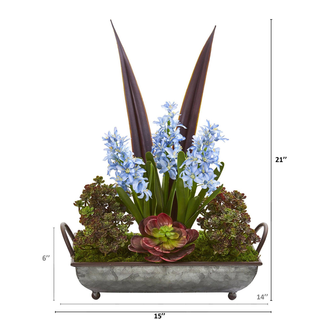 succulent silk plants 21” Hyacinth and Succulent Artificial Plant in Metal Tray