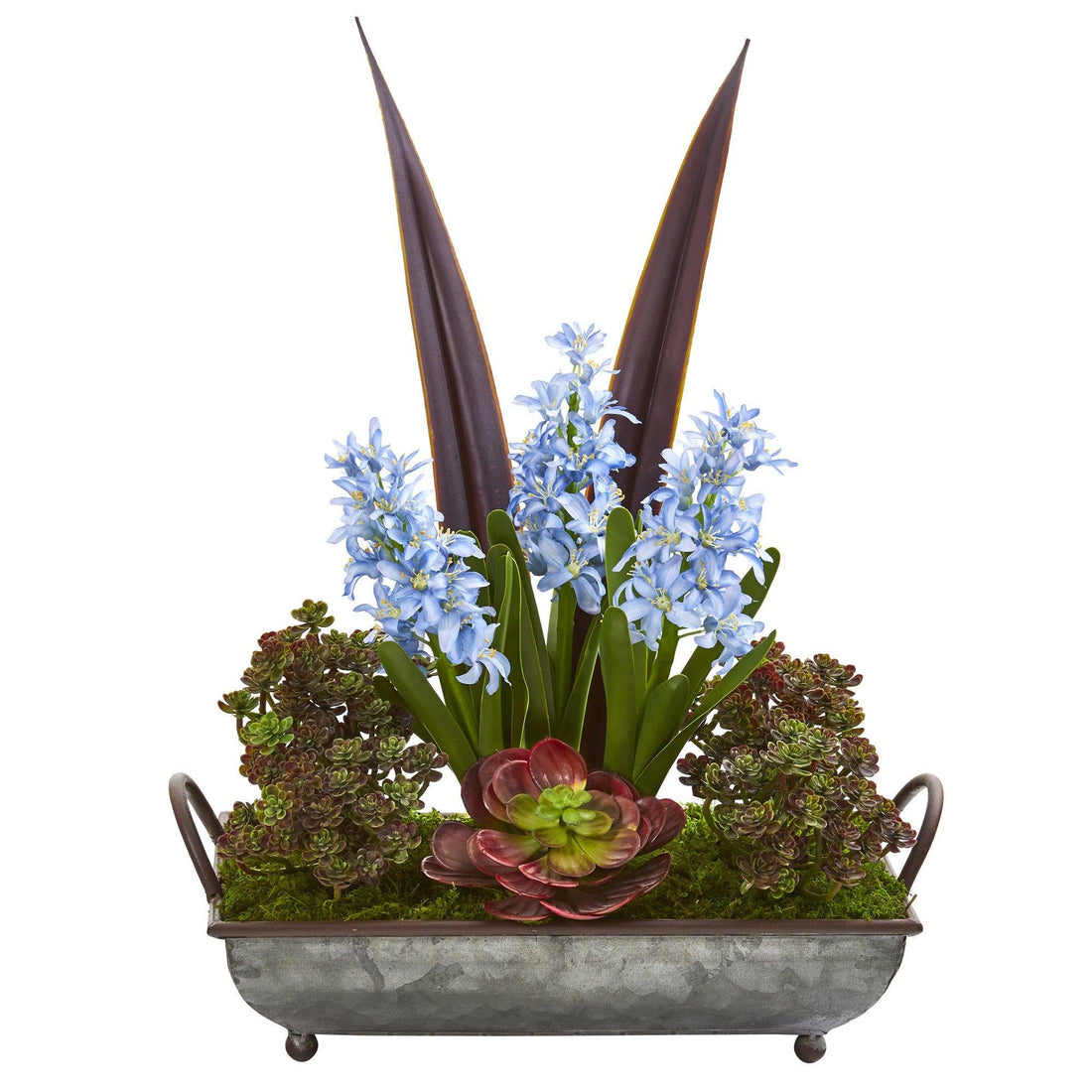 hyacinth succulent 21” Hyacinth and Succulent Artificial Plant in Metal Tray
