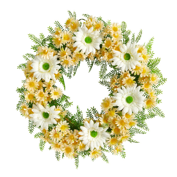 21” Artificial Mixed Daisy Wreath