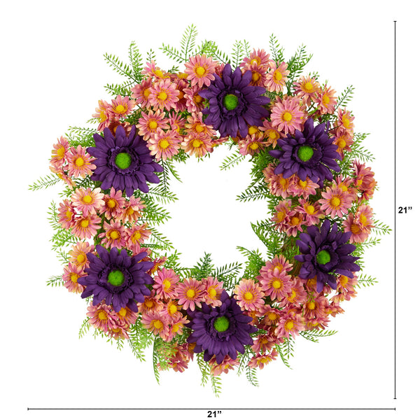 21” Mixed Daisy Artificial Wreath
