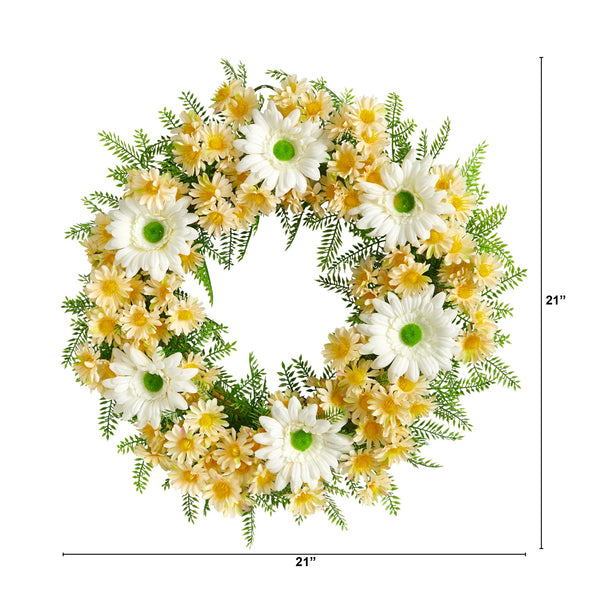 21” Artificial Mixed Daisy Wreath
