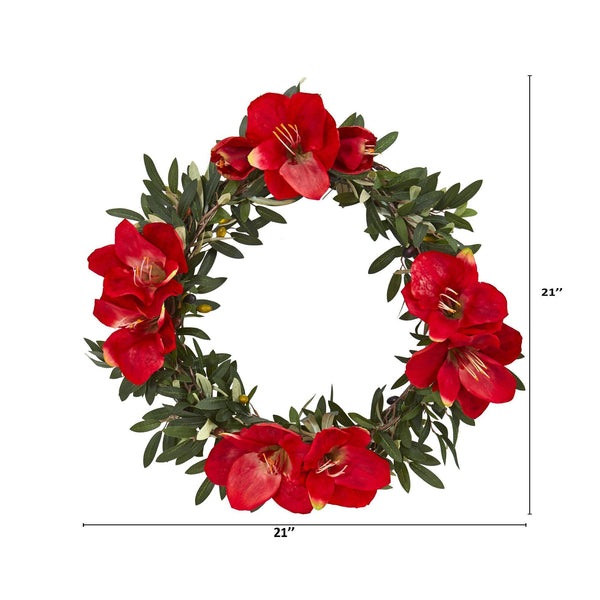 21” Olive with Amaryllis Artificial Wreath