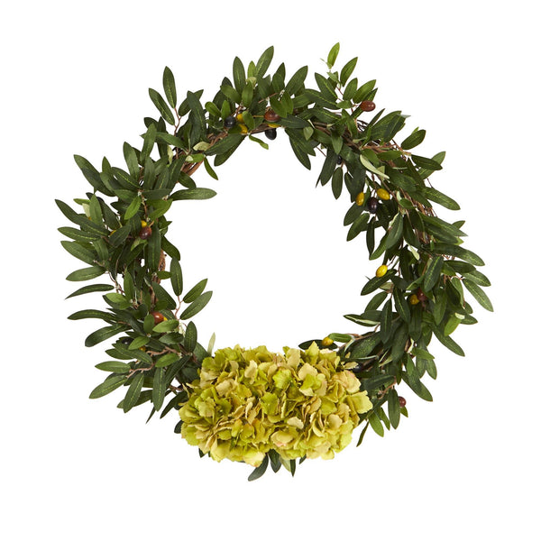 21” Olive with Hydrangea Artificial Wreath