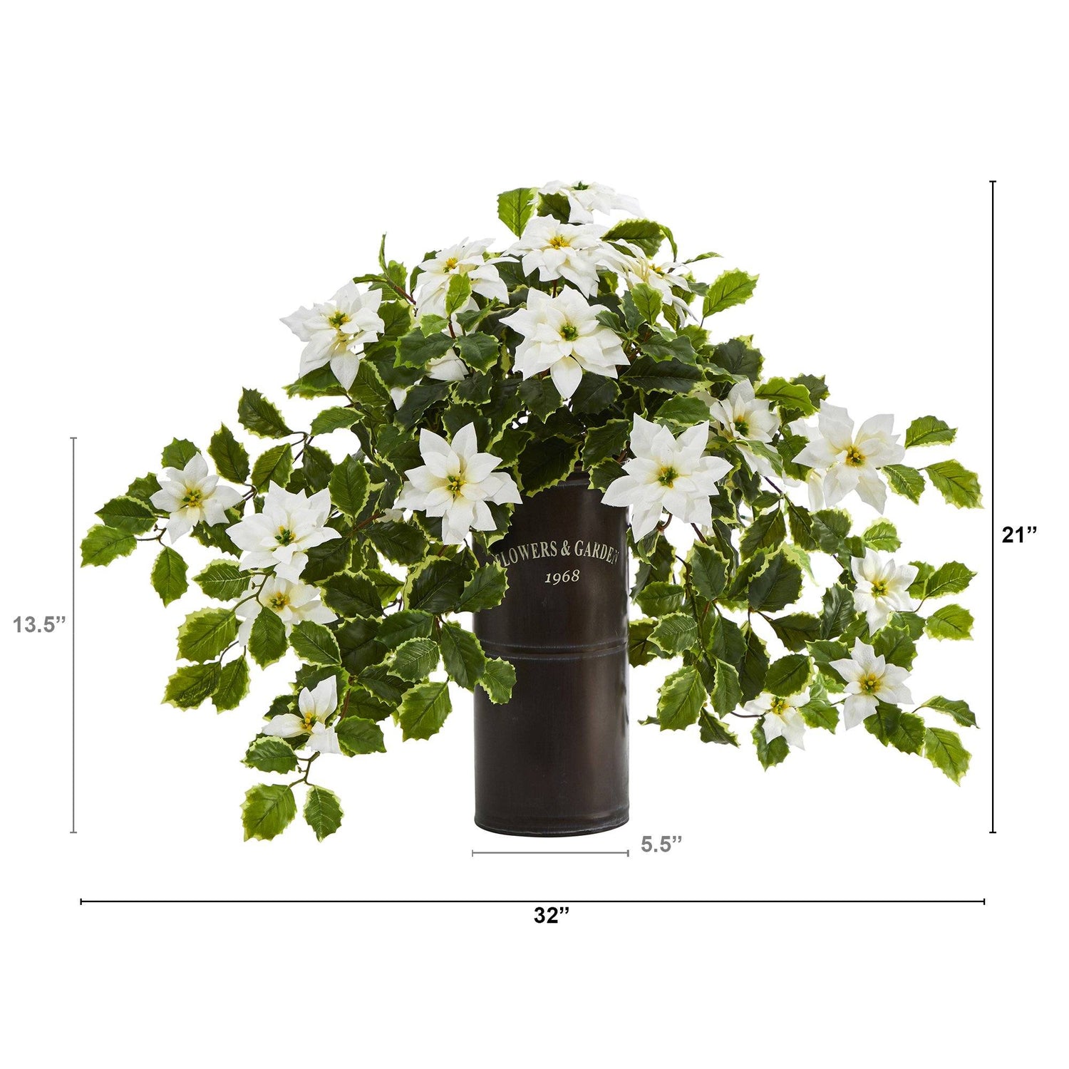 21” Poinsettia and Variegated Holly Artificial Plant in Decorative Planter (Real Touch)