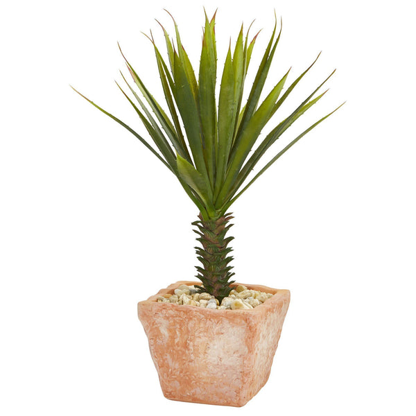 21" Spiky Agave Artificial Plant in Terracotta Planter"