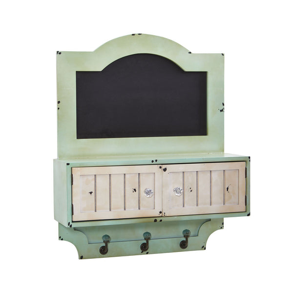 21.5” Vintage Chalkboard Wall Organizer With Doors and Hooks
