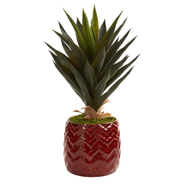 22" Agave Faux Plant in Red Planter