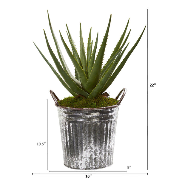 22” Aloe Artificial Plant in Vintage Metal Pail