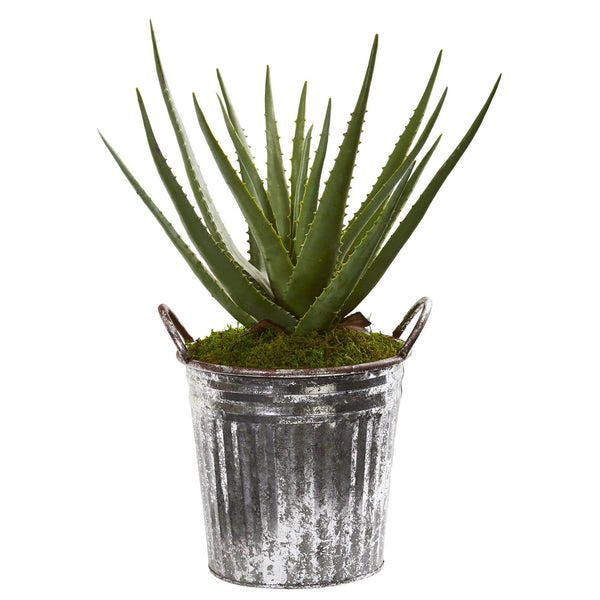 22” Aloe Artificial Plant in Vintage Metal Pail