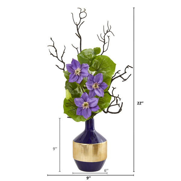 22” Anemone and Lotus Leaf Artificial Arrangement in Vase