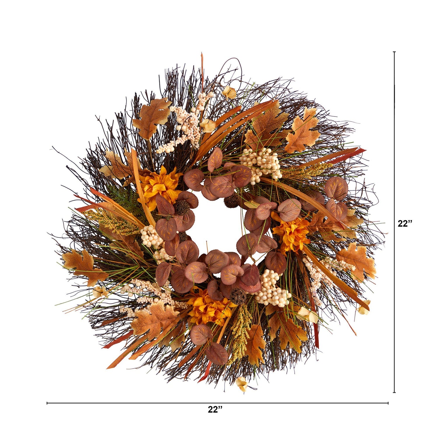 22” Autumn Dahlia and Berries Artificial Fall Wreath
