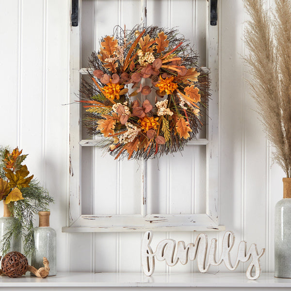 22” Autumn Dahlia and Berries Artificial Fall Wreath