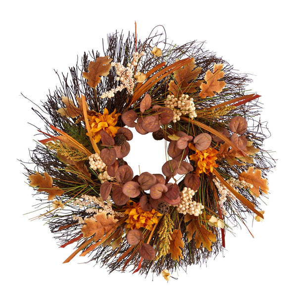 22” Autumn Dahlia and Berries Artificial Fall Wreath