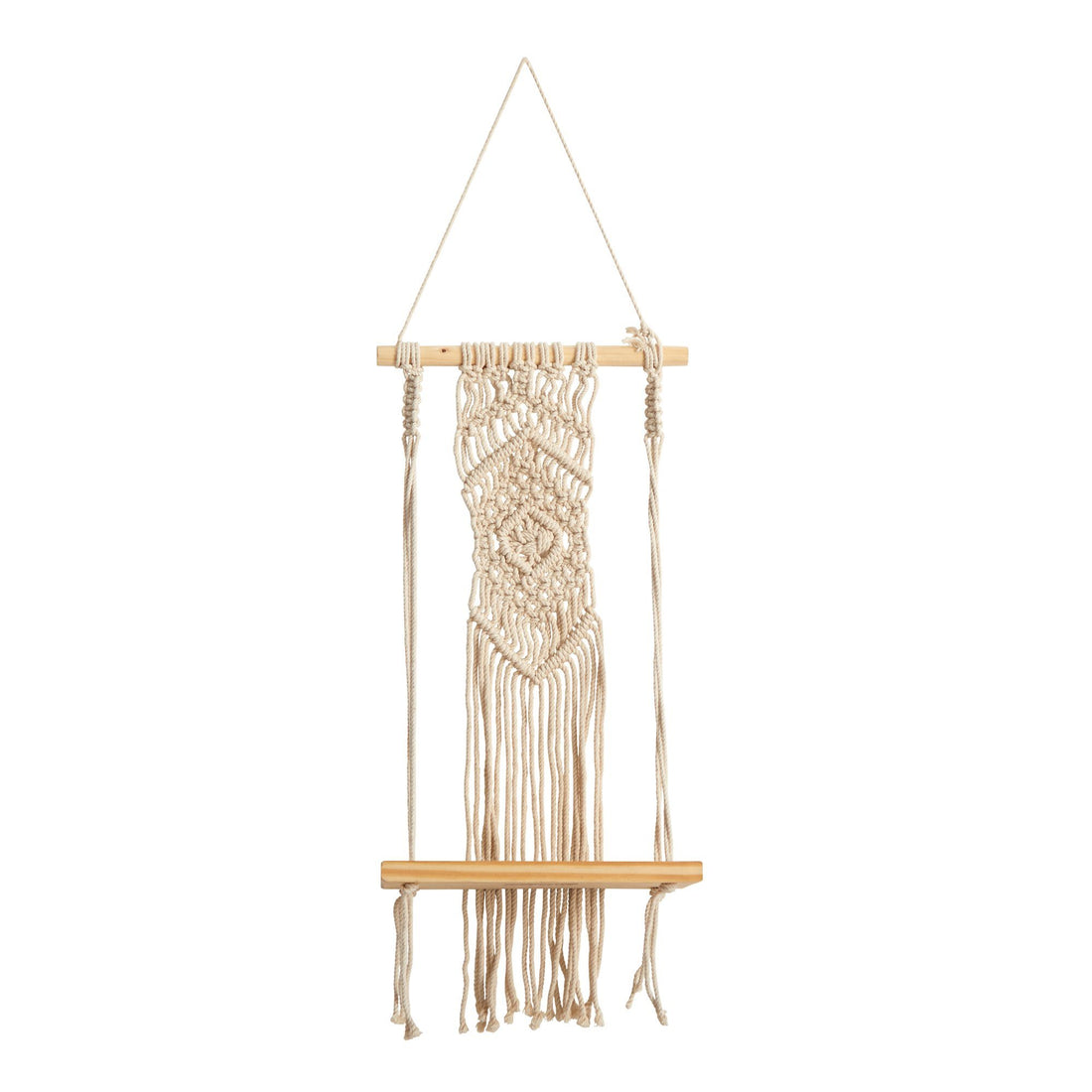 macrame shelf plant hanger 22” Boho Chic Wood Macrame Shelf with Diamond Weave