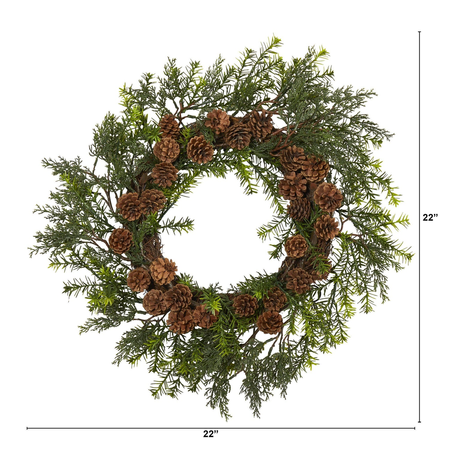 22” Cedar, Grass and Pine Cone Artificial Wreath UV Resistant (Indoor/Outdoor)