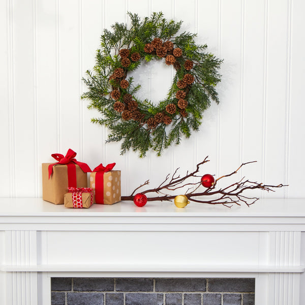 22” Cedar, Grass and Pine Cone Artificial Wreath UV Resistant (Indoor/Outdoor)