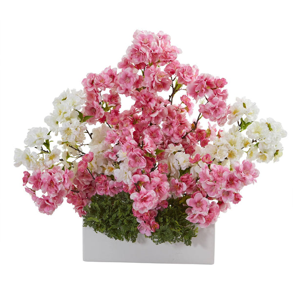 22” Cherry Blossom Artificial Arrangement in White Vase