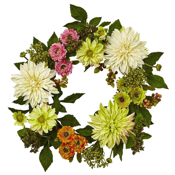 22” Dahlia & Mum Wreath - Spring Vibe