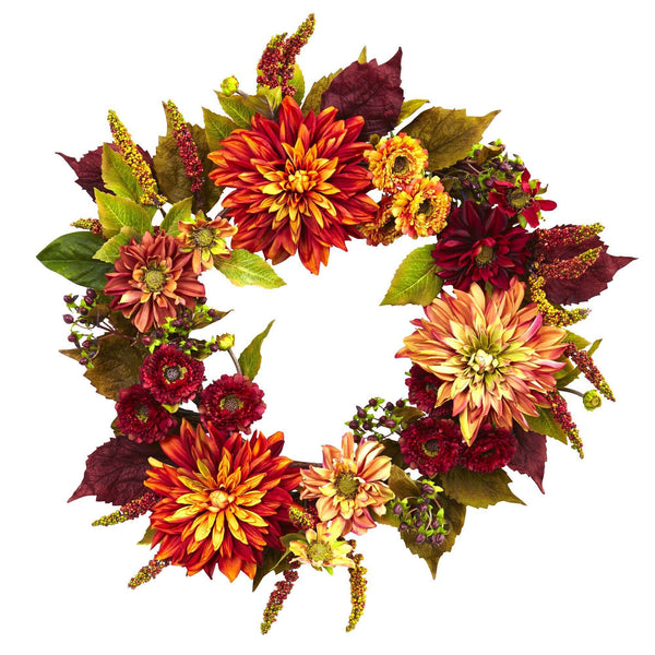 22” Dahlia & Mum Wreath - Autumn Beauty