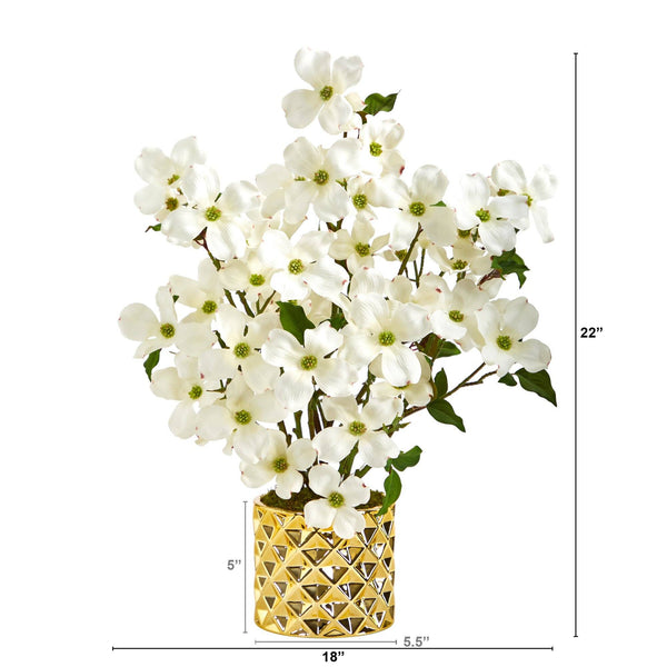 22” Dogwood Artificial Arrangement in Gold Vase