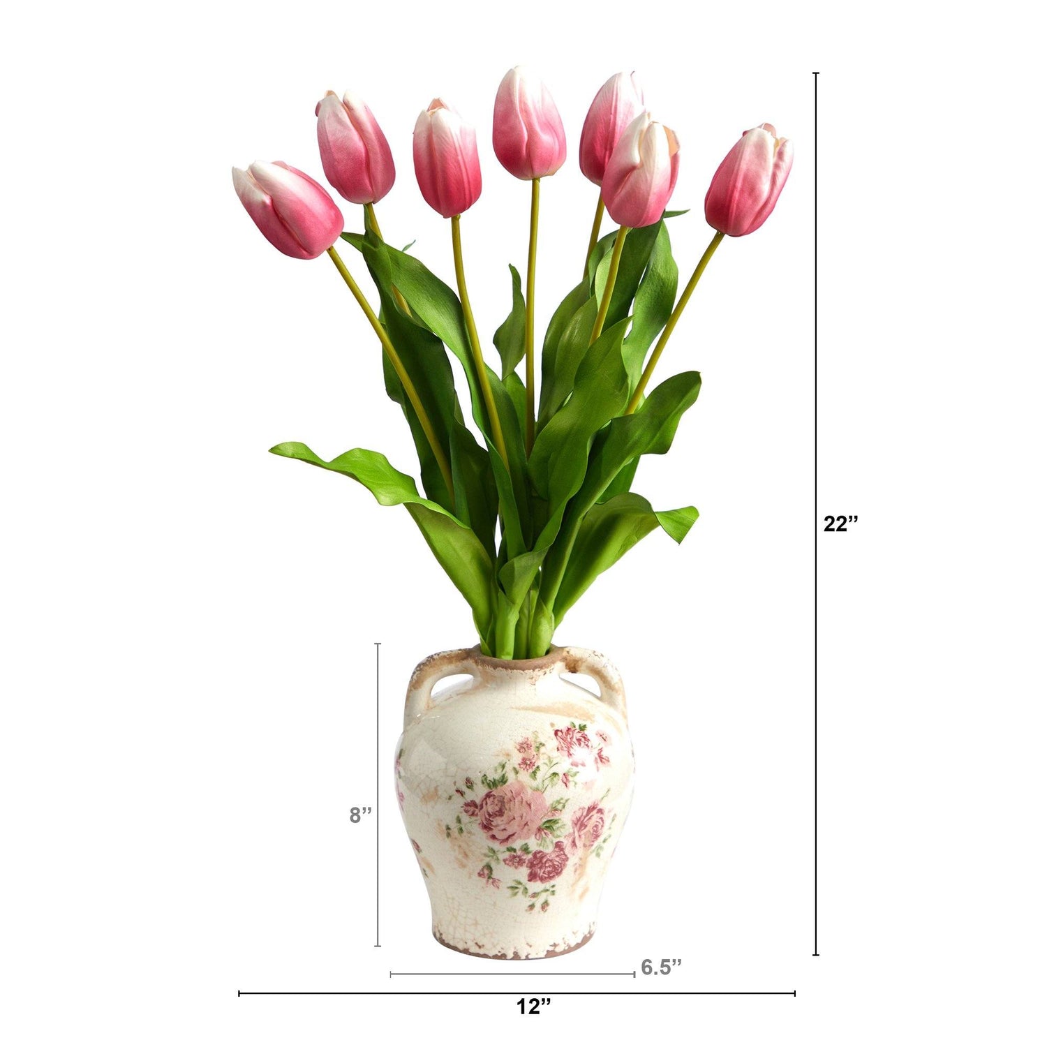22” Dutch Tulip Artificial Arrangement in Flower Print Jar