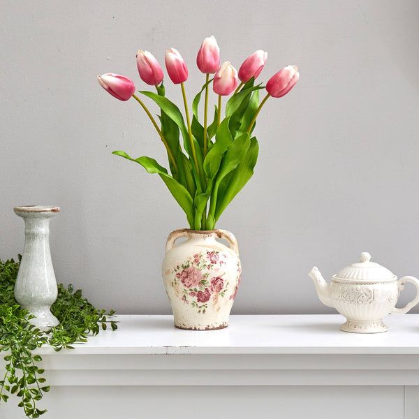 22” Dutch Tulip Artificial Arrangement in Flower Print Jar