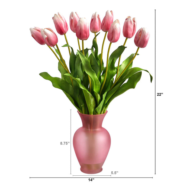 22” Dutch Tulip Artificial Arrangement in Rose Colored Vase