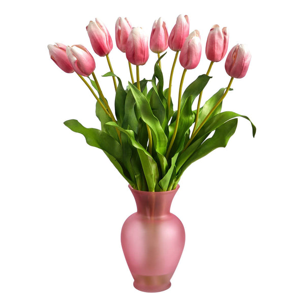22” Dutch Tulip Artificial Arrangement in Rose Colored Vase
