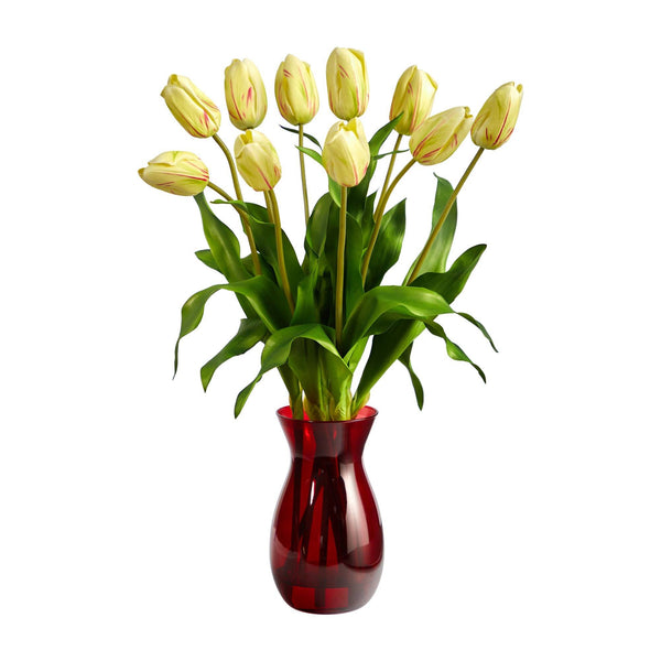 22” Dutch Tulip Artificial Arrangement in Ruby Vase