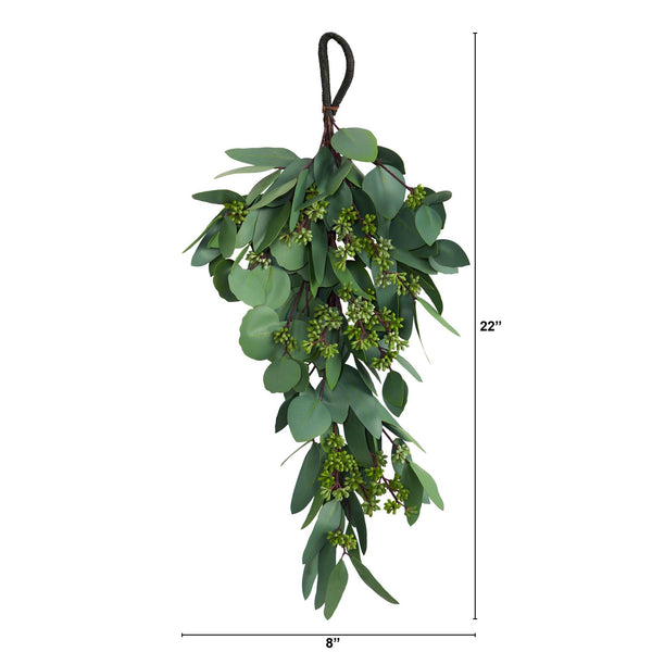 22” Eucalyptus and Berry Artificial Teardrop