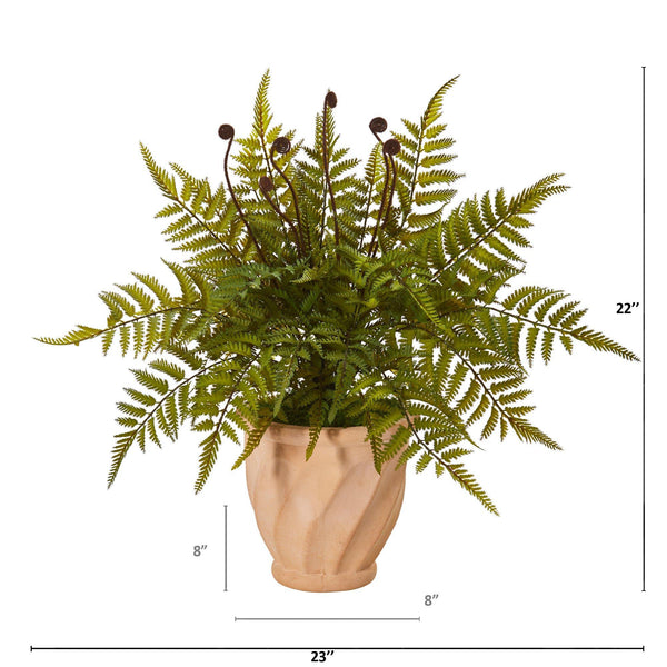 22” Fern Artificial Plant in Orange Planter