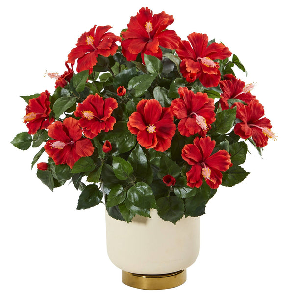 22” Hibiscus Artificial Plant in White Bowl