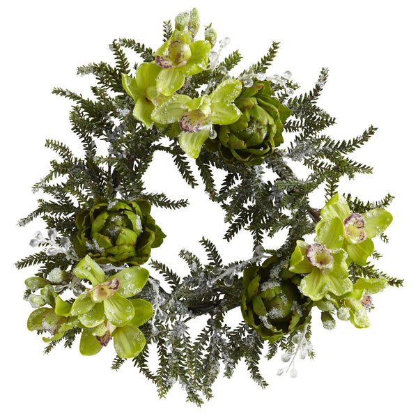 22” Iced Cymbidium & Artichoke Wreath