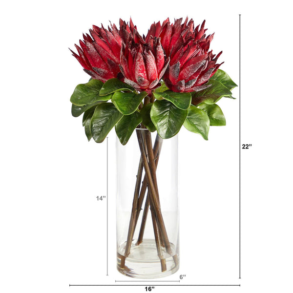 22” King Protea Artificial Arrangement in Glass Vase
