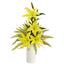 22” Lily and Fern Artificial Arrangement in White Vase