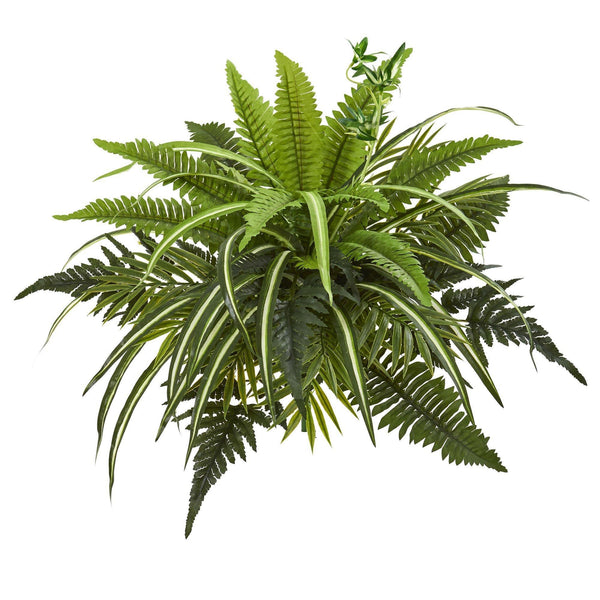 22” Mixed Greens and Fern Artificial Bush Plant (Set of 3)