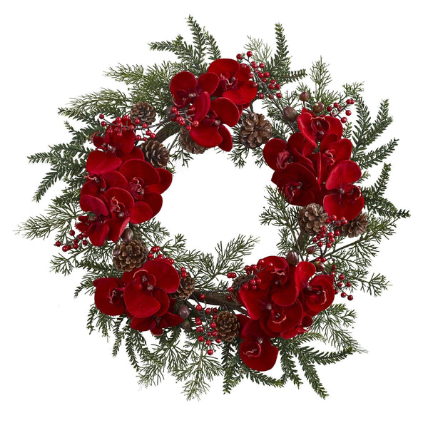 22”  Orchid,  Berry & Pine Holiday Wreath