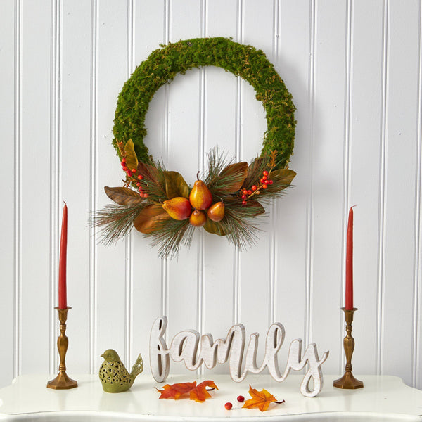 22” Pear, Magnolia and Moss Artificial Wreath