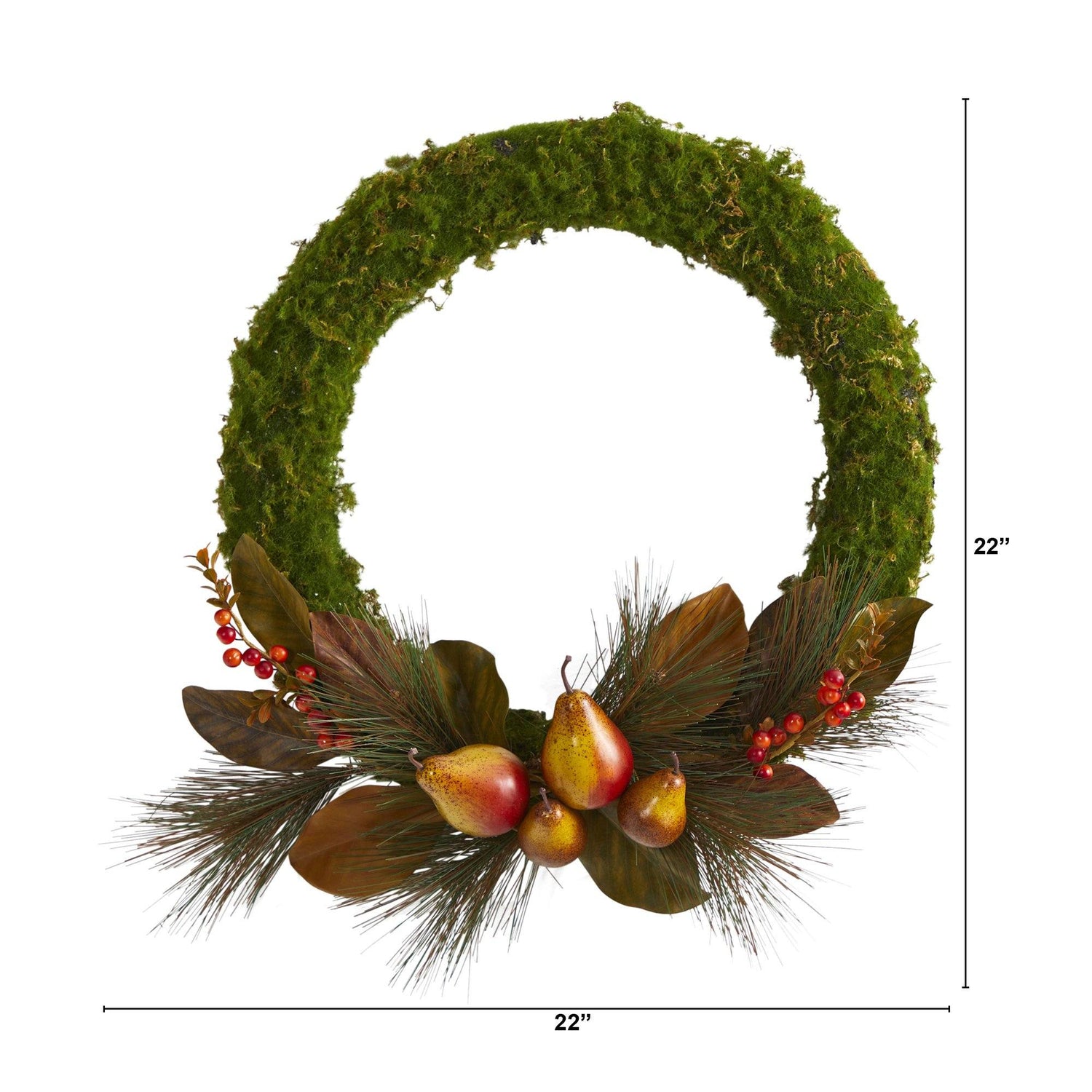 22” Pear, Magnolia and Moss Artificial Wreath