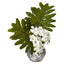 22” Phalaenopsis Orchid and Philo Leaf Arrangement in Vase