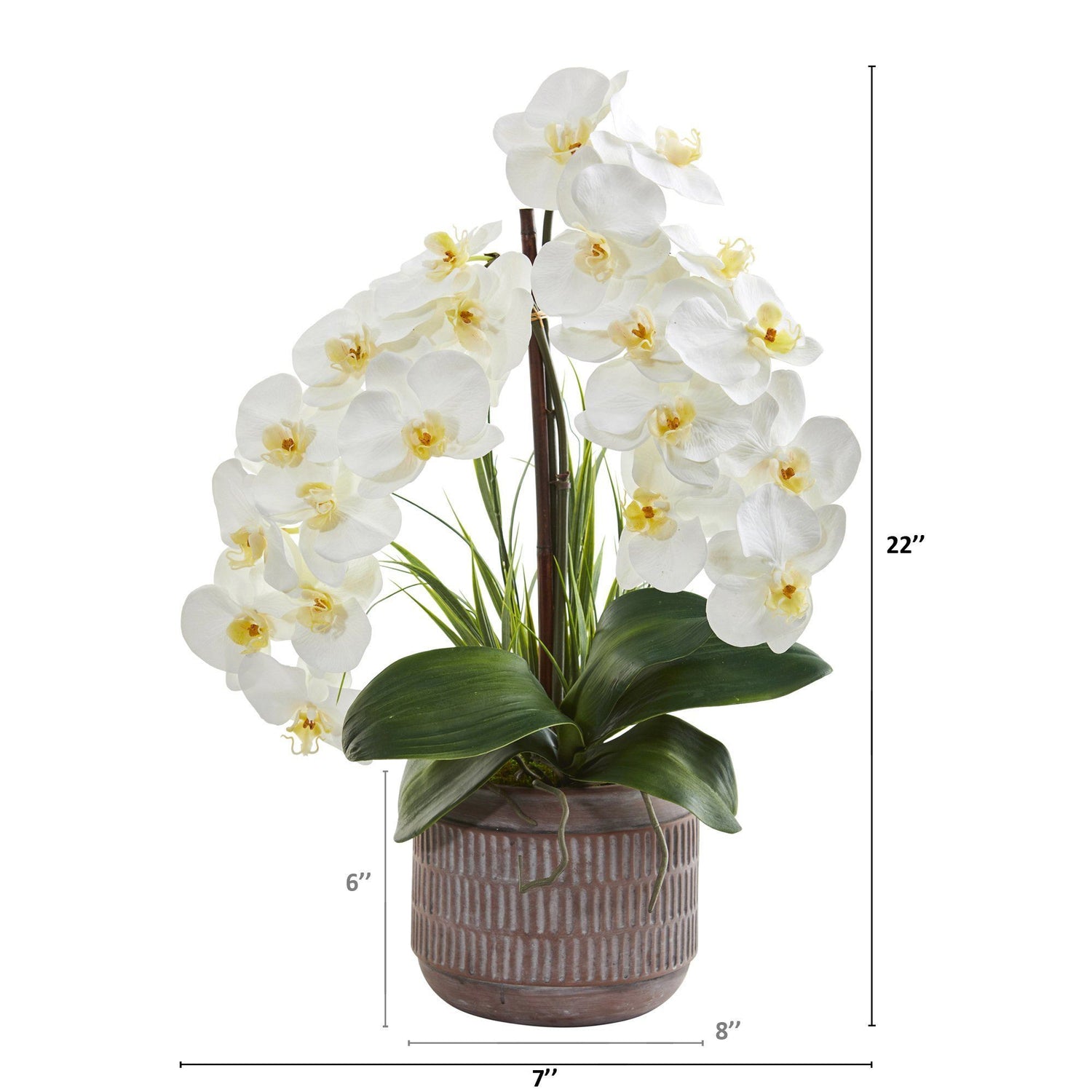 22” Phalaenopsis Orchid Artificial Arrangement in Stoneware Planter