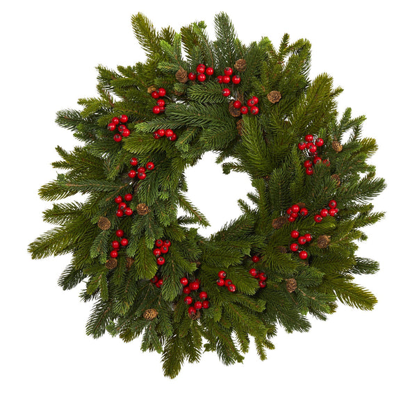 22” Pine, Pinecone and Berry Artificial Wreath